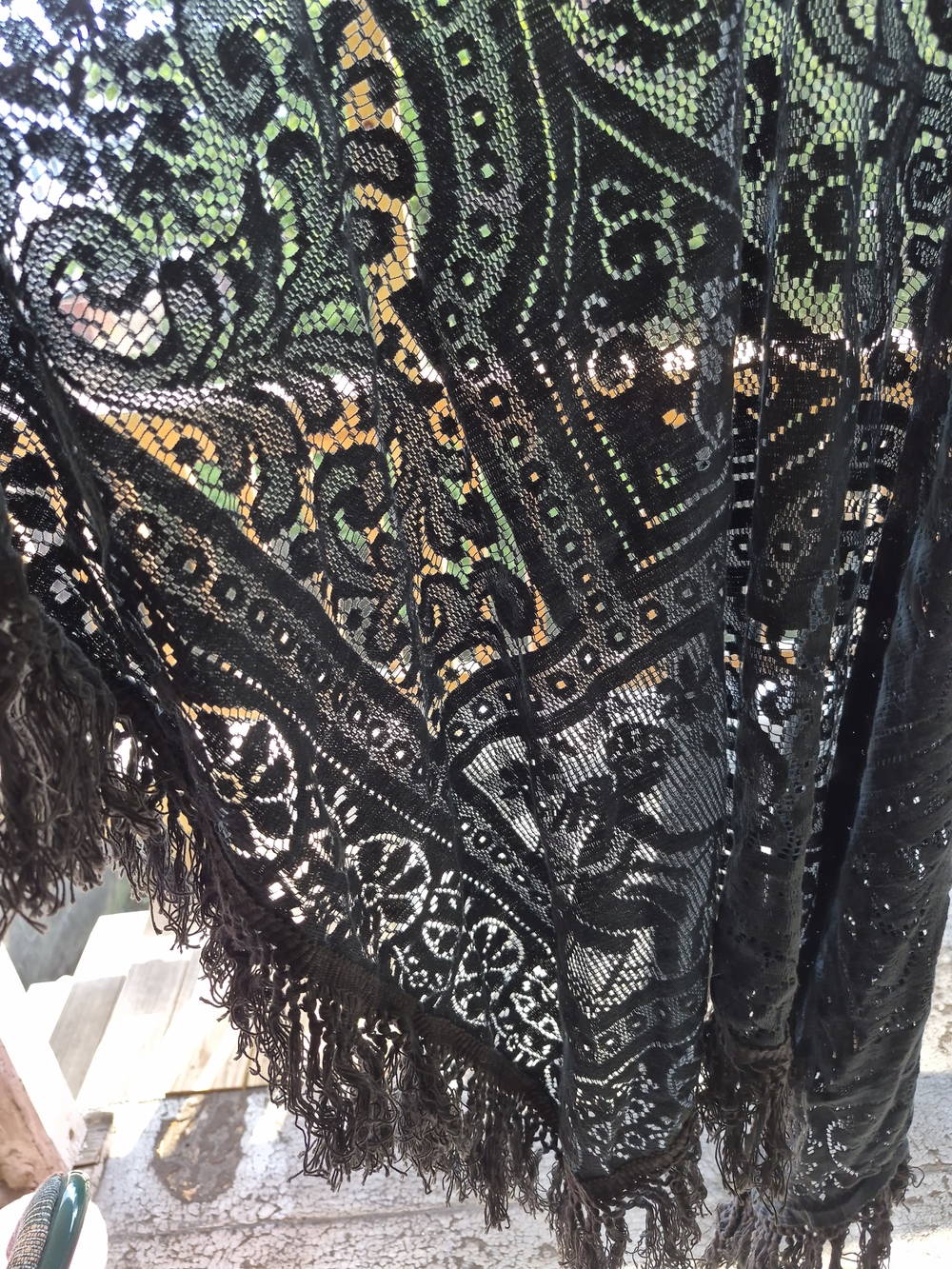 Black Lace Victorian Fringe Shawl